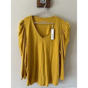 NWT Chicos Womens Size 4 Cotton Slub Romantic 3/4 Sleeve Top Bright Ochre